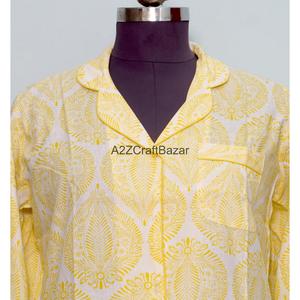 100% Cotton Handmade Block Print Floral Bell Sleeves Turn-down Collar Midi Dress Eco-Friendly Breathable Summer Wear - Product Image 3