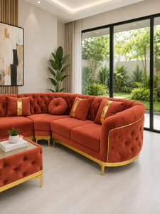 Chesterfield Sectional Luxury Terracota <b>Sofa</b> Tufted Velvet Upholstered Corner Couch Gold Frame for Living Room Manufacture <b>Sofa</b> - Product Image 4