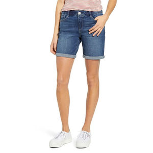 Shorts en jean pour femmes, style classique vintage, taille haute, bleu, jambe large, décontracté, été, vente en gros - Product Image 1