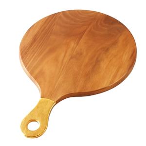Tabla de servir redonda de madera con mango dorado Tabla de cortar decorativa elegante para frutas y aperitivos de queso - Product Image 1