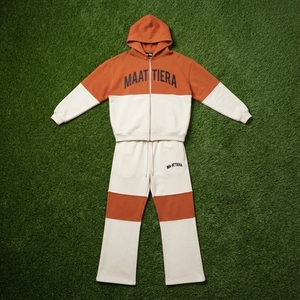 <b>Men</b> Orange White Color Block <b>Zip</b> Hoodie <b>Shorts</b> Flare Pants Tracksuit Sets Custom Streetwear Matching Casual Fashion - Product Image 5