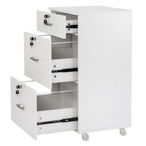 Armadietto Portadocumenti in Legno Bianco con Venature Naturali, 1 Cassetto Piccolo e 2 Grandi Cassetti, per Ufficio Domestico e Documenti Legali - Product Image 4
