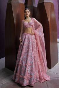 Pink Embroidered Silk <b>Lehenga</b> Set <b>Women</b> Traditional Wedding Wear Floor-Length India Pakistan Style Quick Dry All Season Regular - Product Image 1