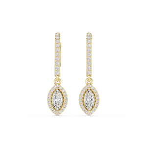 Classic Designer Marquise and Round Cut Lab Grown Diamond 14K Gold IGI Certified <b>Earring</b> <b>Tops</b> for Gift Party & Anniversary - Product Image 2