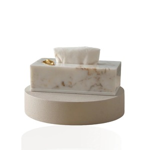 White <b>Marble</b> With Gold Leaf Accent Luxury Tissue Box Holder For Home Party And Kitchen Decor Elegant Stylish Napkin Storage Box - Product Image 1