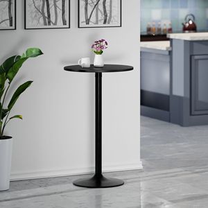 Tavolo da Pranzo Rotondo con Piano in MDF Nero, Gambe e Base Nere, Stile Tavolo da Pub - Product Image 6