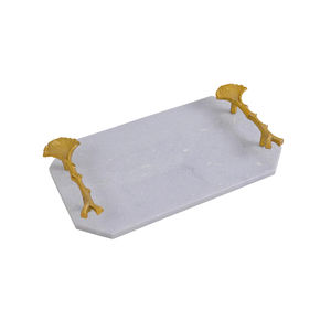 Plateau de service élégant en marbre décoratif avec poignées en laiton artisanal en forme de blé, accessoires de cuisine, plateau de service au prix d'usine - Product Image 5