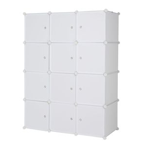 Organizzatore a 12 Cubi, Scaffali Impilabili in Plastica, Armadio Modulare Multifunzionale con Asta Appendiabiti, Bianco - Guardaroba Portatile - Product Image 6