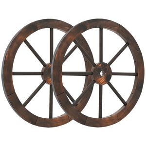 Set di 24 ruote di carro in legno di abete carbonizzato rustico con bordo in metallo per decorazioni per la casa in stile western - Product Image 1