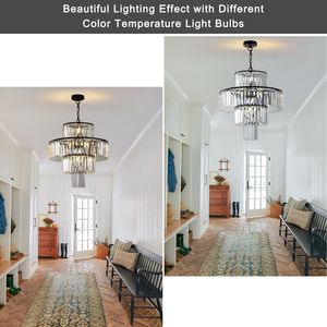 Lampadario Moderno in Cristallo da 20 Pollici con Elegante Luce Pendente, Finitura Nera, Design a 4 Livelli per Sala da Pranzo e Soggiorno - Product Image 4