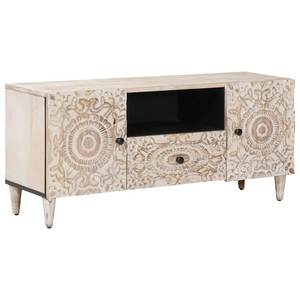 Luxury Handcrafted Solid Wood Entertainment Center Ornate Mandala Carving Whitewash <b>TV</b> Console - Product Image 1