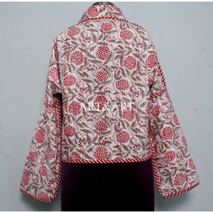 100% Cotton Elegant Luxury <b>Kantha</b> <b>Jacket</b> Floral Screen Printed Autumn Winter Eco-Friendly Logo Button Breathable Soft Women's - Product Image 5