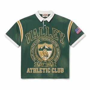 Custom <b>Men's</b> <b>Green</b> Preppy <b>Polo</b> <b>Shirt</b> Short Sleeve Cotton Embroidered and Printed Logo Front American Flag Patch OEM/ODM - Product Image 1