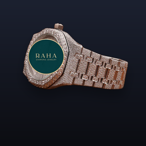 Montre de luxe RAHA avec diamants, boîtier 46 mm, verre saphir, chronographe analogique à quartz, bracelet en acier inoxydable, fermoir déployant 20 mm, étanche - Product Image 1