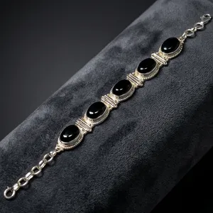 Pulsera de Plata de Ley 925 con Ónix Negro, Joyería Artesanal Vintage Boho con Piedras Preciosas para Mujer, Accesorios de Moda al por Mayor - Product Image 3