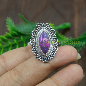 925 Sterling Silver Purple Copper <b>Turquoise</b> <b>Ring</b> Statement <b>Ring</b> Handmade Vintage Boho Gemstone Jewelry for Women Christmas Gift - Product Image 4