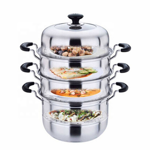 Olla vaporera de gran capacidad con cuerpo de acero inoxidable, diseño de varios niveles, tapa de ajuste hermético y asas laterales cómodas - Product Image 3