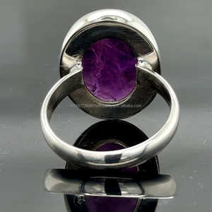 Silver Oval 925K Minimalist <b>Ring</b> with Natural <b>Amethyst</b> Stone Handmade February Stone Purple <b>Amethyst</b> <b>Ring</b> - Product Image 1