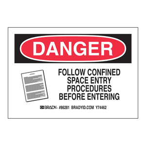 Señal de Seguridad para Entrada en Espacios Confinados Brady Danger, Señal de Advertencia de PVC para Interiores/Exteriores - Product Image 2