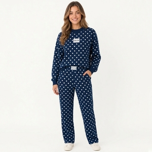 Fashion <b>Women</b> Crewneck Sweatshirt <b>Pants</b> Set Yellow Polka Dot Sweatshirt and <b>Pants</b> Set Casual Crewneck 2 Piece <b>Lounge</b> Outfit - Product Image 3