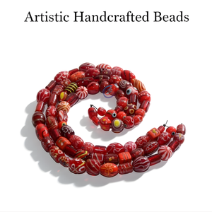Handmade <b>Red</b> Lampwork Glass Loose Beads | Multi Shape Jewelry Making Supplies | 8" Strand for <b>Bracelet</b> & Necklace DIY - Product Image 2