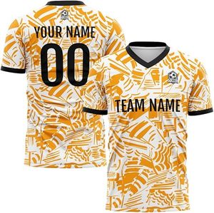 Maillot de football personnalisé sublimé pour homme, col en V, manches courtes, 100 % polyester respirant, imprimé géométrique, uniforme d'équipe - Product Image 1