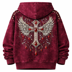 Hoodie Oversize de Luxe Écologique Streetwear Hiver, Effet Délavé Acide, Orné de Strass et Pierres Précieuses - Product Image 5