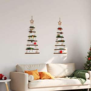 2 alberi di Natale appesi a forma di ramo naturale da 16,5x35,4 pollici con stelle in cima, decorazioni da parete - Product Image 3
