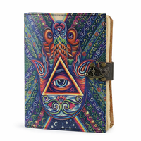 NEW ERA Humza Diario de Tapa Dura de Cuero con Impresión UV a Mano, Encuadernación Cosida, Borde Deshilachado, Grimoire de Brujería, Regalo