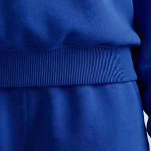 Women's Blue 2 Piece <b>Knitted</b> Sweatsuit <b>Set</b> With Abstract Print O-Neck Long Sleeve Loose Fit Casual Wear Above Knee Shorts - Product Image 5