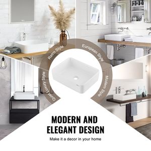 Lavabo da Appoggio Rettangolare Stile Moderno B 48x37,3 cm in Ceramica Bianca per Bagno - Product Image 5