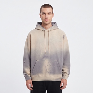Men's Vintage Gradient Pullover Hoodie Oversized Washed <b>Fleece</b> <b>Sweatshirt</b> with Kangaroo Pocket Polyester/Cotton 320g Breathable - Product Image 1