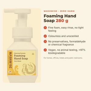 Savon pour les mains moussant WASHWISE 280g Sans parfum À base de plantes Biodégradable Savon pour les mains en mousse Certifié EU SRS OEM Étiquette privée - Product Image 2