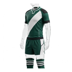 Ensemble uniforme de rugby unisexe à rayures diagonales vertes et blanches, respirant, 100% polyester, impression par sublimation, vêtements de sport pour adultes AMKOOR - Product Image 2