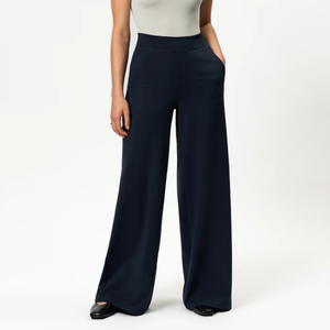 Pantalones de cintura media para mujer, estilo urbano, de secado rápido, corte holgado, pierna ancha, largo hasta la pantorrilla, fabricante de ropa personalizada, suministro al por mayor - Product Image 5