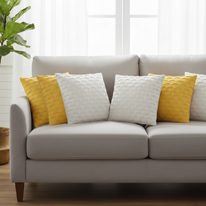 Set di 6 Federe Decorative Ondulate SOGA da 45cm, Bianco Puro e Giallo Sole, Copricuscini Decorativi - Product Image 3