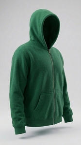 Green Unisex Hooded Zip-Up Fleece Sweatshirt Regular Fit Solid Color Casual Autumn Wear - Product Image 4