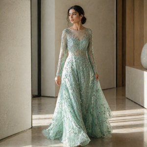 Vestido de Noche Largo Moderno de Lujo con Lentejuelas Bordadas y Corte en A |   Ropa Formal Elegante para Mujer, Diseño de India, Venta al Por Mayor, Nueva Colección 2026 - Product Image 3