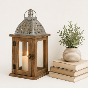 Farol de Madera Rústico con Adorno Metálico en la Parte Superior, Portavelas Vintage Estilo Granja para Centros de Mesa de Boda y Jardín, Tamaños Personalizados - Product Image 2