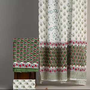 Green White Floral Cotton Kurti Sarong <b>Pyjama</b> Set | High Quality Hand Block Print Women Beach Wear Handmade Masterpiece Outfit - Product Image 1