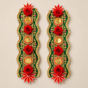Green Red Floral Diya Latkan Pair Handcrafted Wall Hanging Decorative Festival Decoration for Indoor <b>Wedding</b> Party - Product Image 1