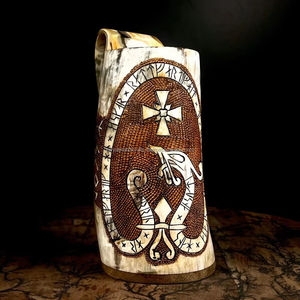 Authentique chope en corne de style viking Chope rustique à bière avec poignée pour les amateurs de liqueur de vin d'hydromel - Product Image 1