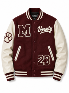 Chaqueta Varsity Personalizada, Resistente al Viento, de Poliéster/Algodón, Unisex, Corte Regular, Negra con Logos Rojos, Estilo Letterman, Ropa Urbana, Sudadera de Invierno - Product Image 3