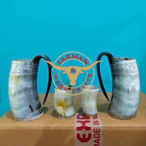 Ensemble de mugs à boire en corne de bœuf Viking, sculptés à la main, sans danger pour les aliments et étanches, avec verre à shot et ouvre-bouteille à prix avantageux - Product Image 5