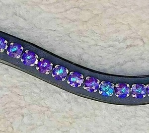 Diadema de Cuero de Primera Calidad para Caballo con Decoración de Cristales Azules y Morados para Equipo de Brida de Caballo Disponible en Oferta - Product Image 6