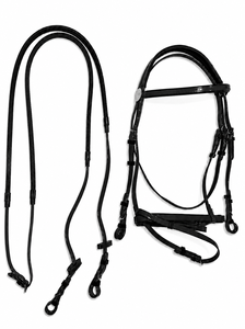 Bridon d'équitation professionnel avec rênes |   Ensemble de rênes et de bridons pour chevaux en cuir synthétique durable, pour l'entraînement et la compétition - Product Image 3