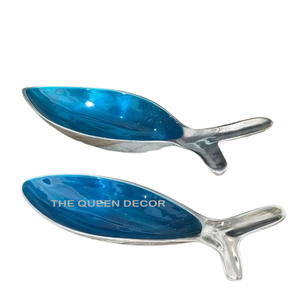 Nouveau Bol Décoratif en Métal Aluminium Forme Poisson, Finition Émail Bleu Brillant, Vente Chaude - Product Image 1
