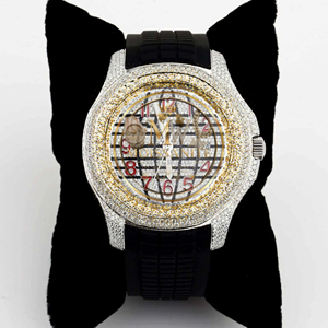 Reloj de Cuarzo Analógico de Lujo para Hombre con Incrustaciones de Diamantes, Caja Redonda de 45 mm, Cristal de Zafiro, Correa de Silicona, Números Arábigos - Product Image 1