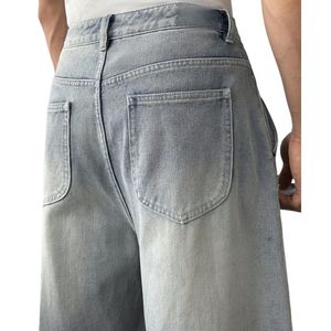 Pantalones de mezclilla de cintura media, corte recto, lavado a la piedra, ajuste holgado, con dobladillo rasgado, estilo urbano, hip hop, tela de algodón transpirable, para otoño - Product Image 5