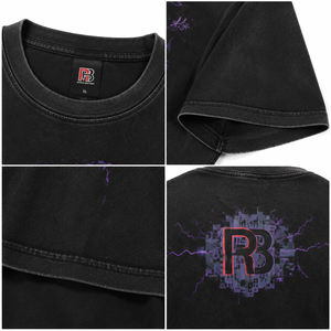 Camiseta Cyberpunk Puff de Algodón Grueso de 260 GSM para Hombre, Estilo Vintage Lavado, Hombros Caídos, Oversize, con Gráficos, Streetwear - Product Image 4